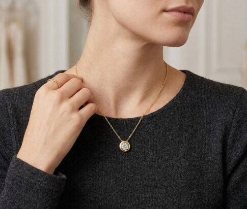 Geel gouden solitair hanger met zirkonia