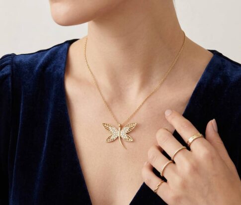 14 karaat gouden zirkonia vlinder hanger