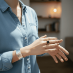 Gouden zwarte lagensteen cachet ring