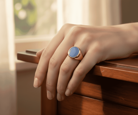 Geel gouden lagensteen cachet ring