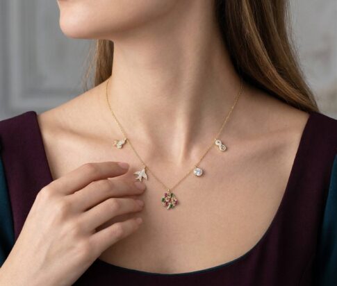 Gouden gekleurde zirkonia bedelketting