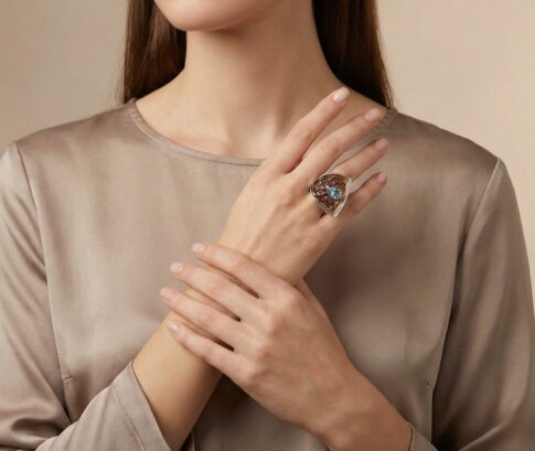 Zilveren ring abstract met topaas