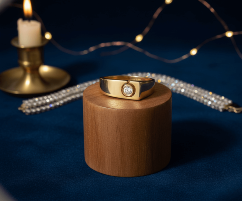 Geel gouden cachet ring met diamant