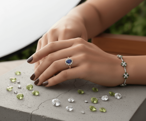 Geel gouden saffieren ring met diamanten