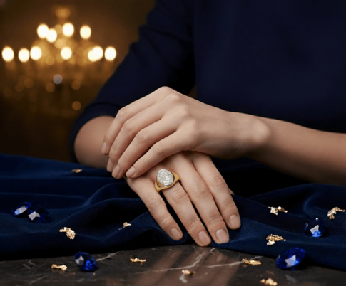Gouden diamanten cachet ring