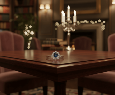 Wit gouden saffieren ring met diamanten