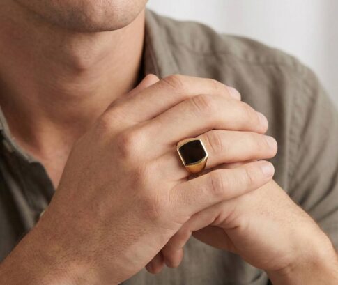 Gouden heren zegel ring met onyx