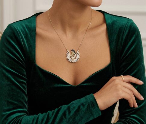 Gouden zirkonia baby en moeder hanger