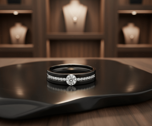 Gouden keramiek ring met diamant