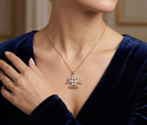 Tricolor gouden zirkonia engel hanger