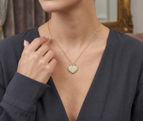 Geel gouden zirkonia hart hanger