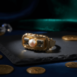 Geel gouden ring met parel en beryl