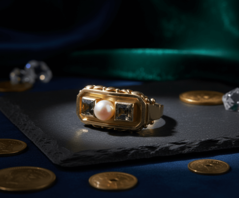 Geel gouden ring met parel en beryl