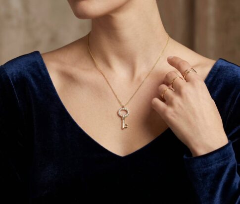 Gouden zirkonia sleutel hanger