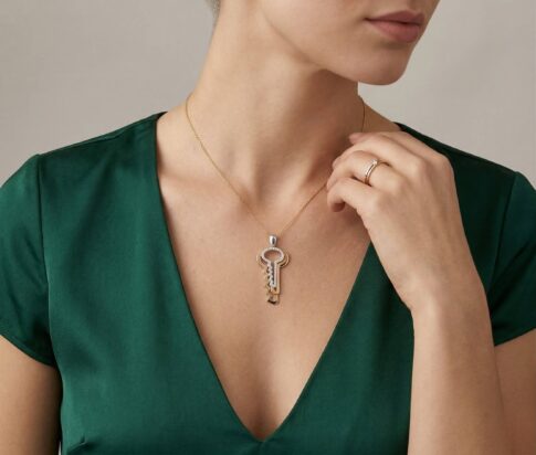 Bicolor gouden zirkonia sleutel hanger