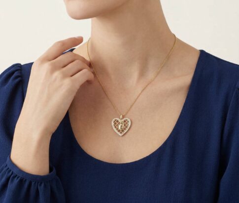 Gouden zirkonia harten slot hanger