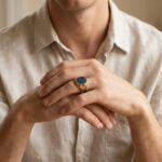 Gouden lagensteen cachet ring