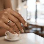 Geel gouden ring met blauwe diamant