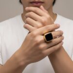 Geel gouden heren zegel ring met onyx