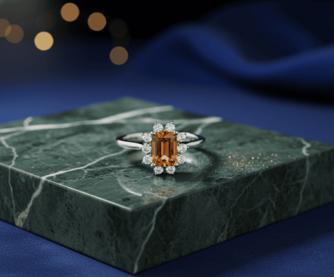 Wit gouden diamanten ring met citrien