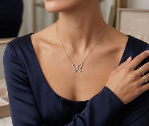 Gouden zirkonia vlinder hanger