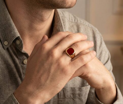 Gouden agaat cachet ring