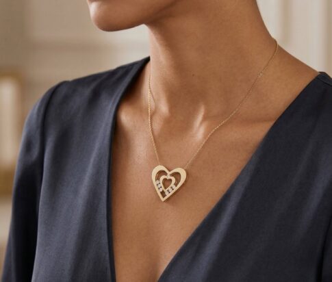 Gouden zirkonia dubbele harten hanger