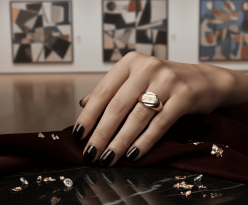 Gouden tricolor cachet ring met diamant