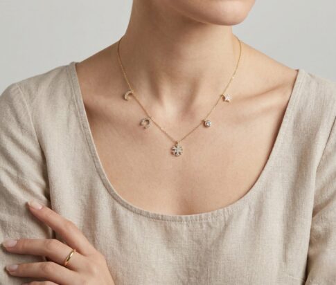 Gouden zirkonia bedelketting