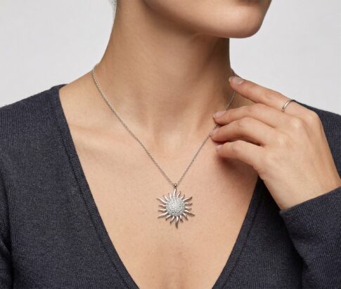 Wit gouden collier en zirkonia zonnehanger