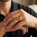 Christian Design gouden ring met barnsteen