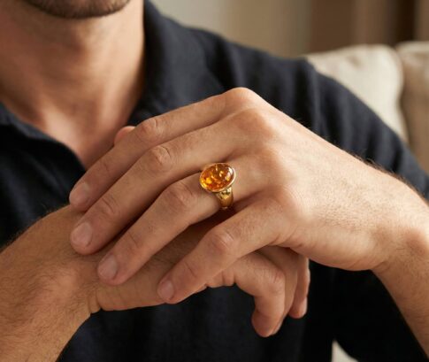 Christian Design gouden ring met barnsteen