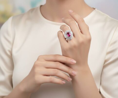 Zilveren zirkonia ring met synthetische robijn