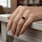 Geel gouden zegelring met onyx