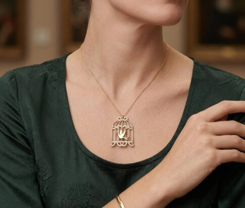 Gouden zirkonia vogelkooi hanger