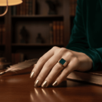 Gouden blauwe lagensteen cachet ring