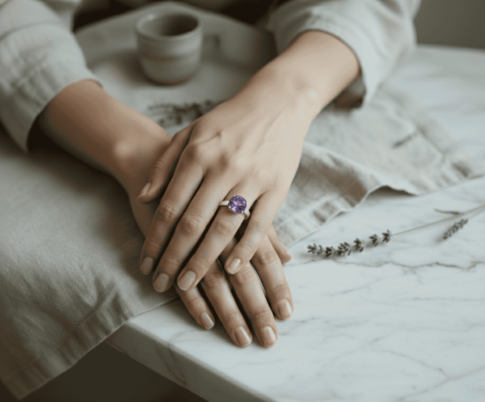 Wit gouden ring met solitair amethist