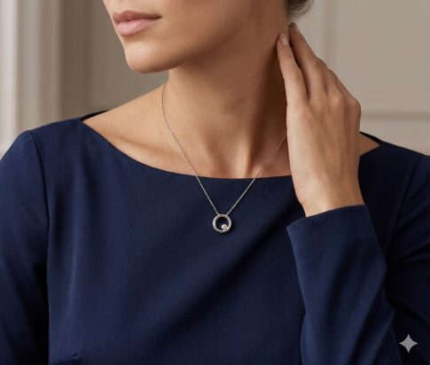 14 karaat wit gouden ketting cirkel met centrale steen