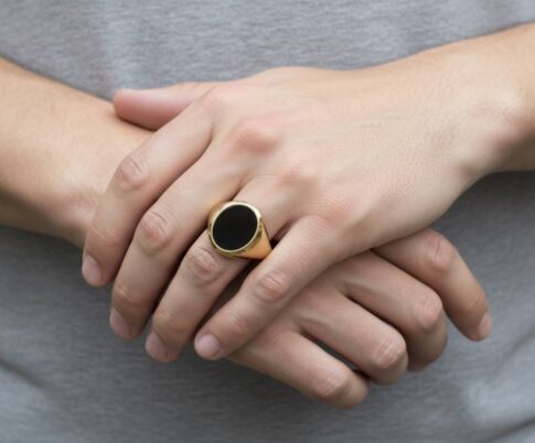 Christian geel gouden zegelring met onyx