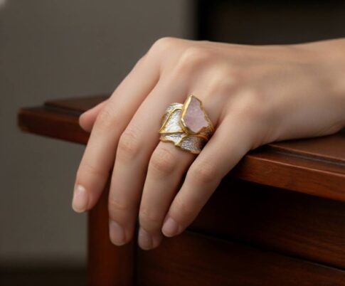Zilveren ring met rozenkwarts