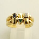 18 karaat gouden ring met diamant, smaragd en saffier