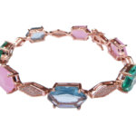 Zilveren rose double armband met synthetische edelstenen