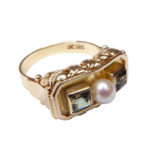 Geel gouden ring met parel en beryl