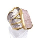 Zilveren ruwe rozenkwarts ring