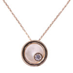 14 karaat rosé gouden ketting cirkel met centrale steen