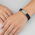 Zilveren naam armband met leer