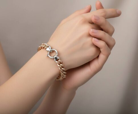 14 karaat gouden rosé en wit armband