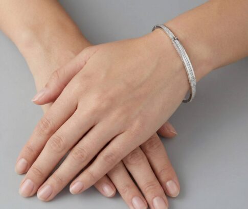 Wit goud slavenarmband met zirkonia