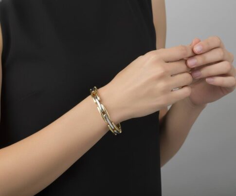 Dubbelzijdige bicolor gouden scharnierarmband