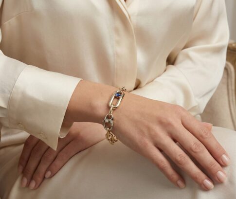 Bicolor gouden armband met saffier